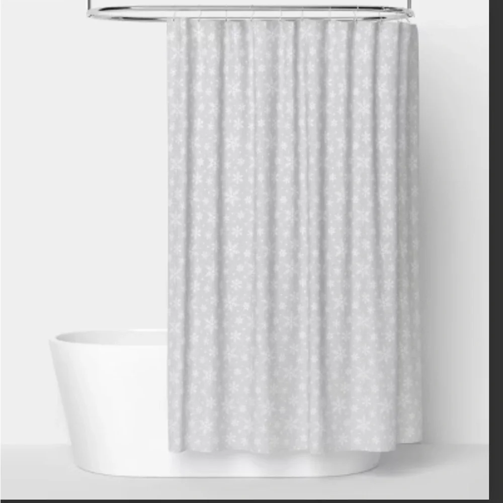 grey white snowflake shower curtain